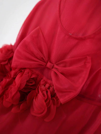 Children's Party Dress with Flowers and Bow