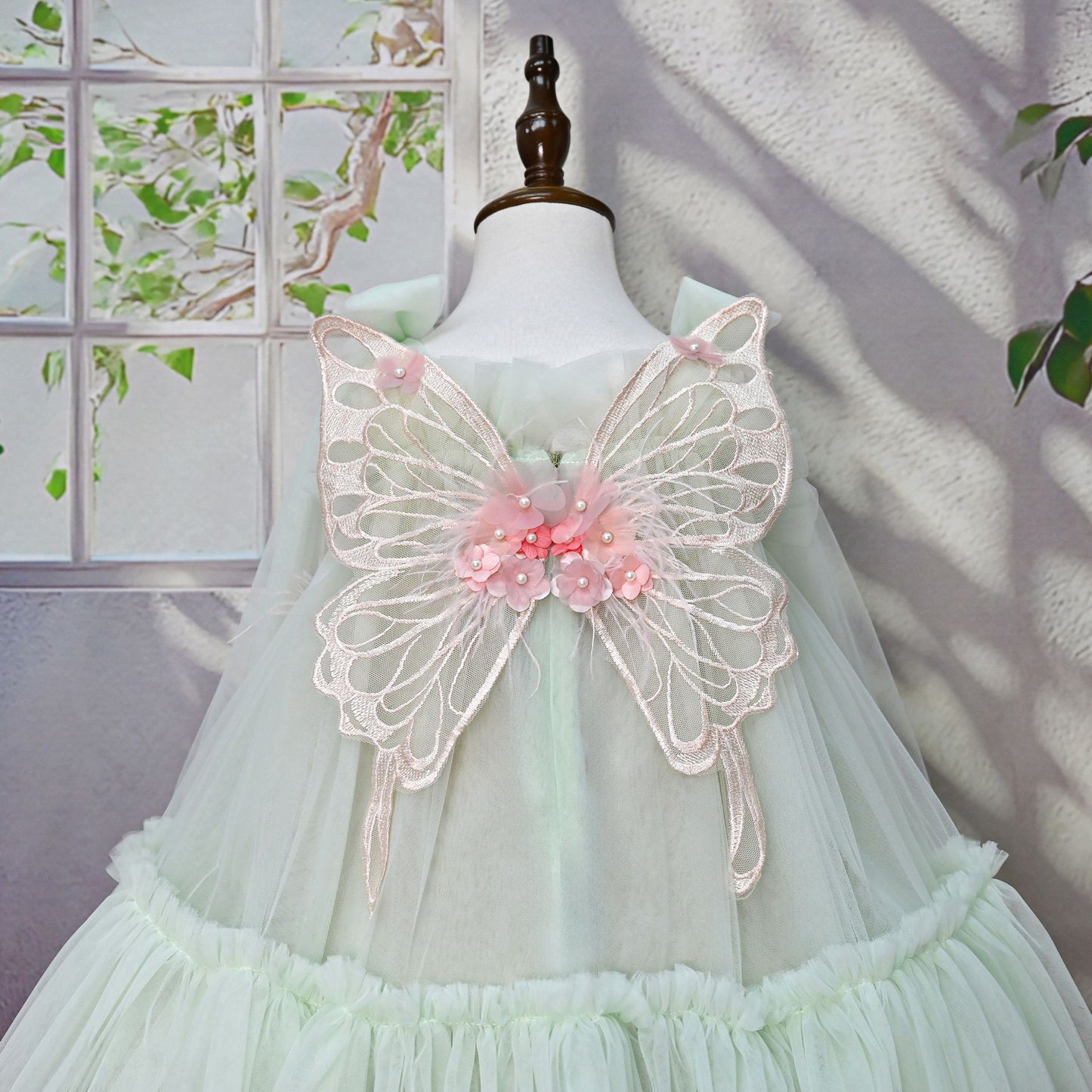 Girls' Tulle Dress with Flowers and Wings