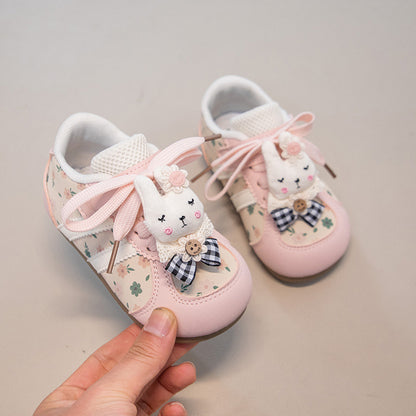 Children's Sneakers with Little Flowers and Bunnies