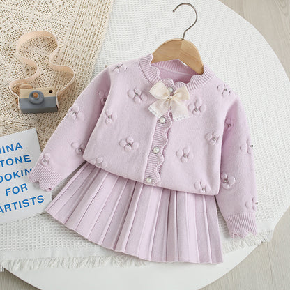 Children's Knit Set with Flowers and Bows