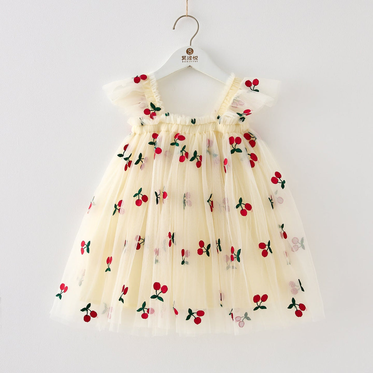 Girls' Tulle Dress with Little Cherries