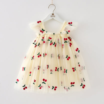 Girls' Tulle Dress with Little Cherries