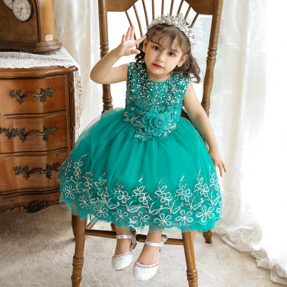 Vestido de fiesta infantil de tul brillante y flores 