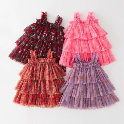 Children's Layered Tulle Dress with Flowers