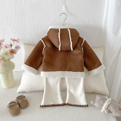 Fur Children's Plush Coat Cute Winter New Girls Coats+pants