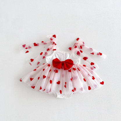 Girls' Dress with Hearts and Small Bow