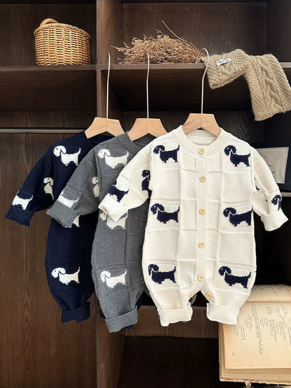 Children's Knitted Jumpsuit with Puppies