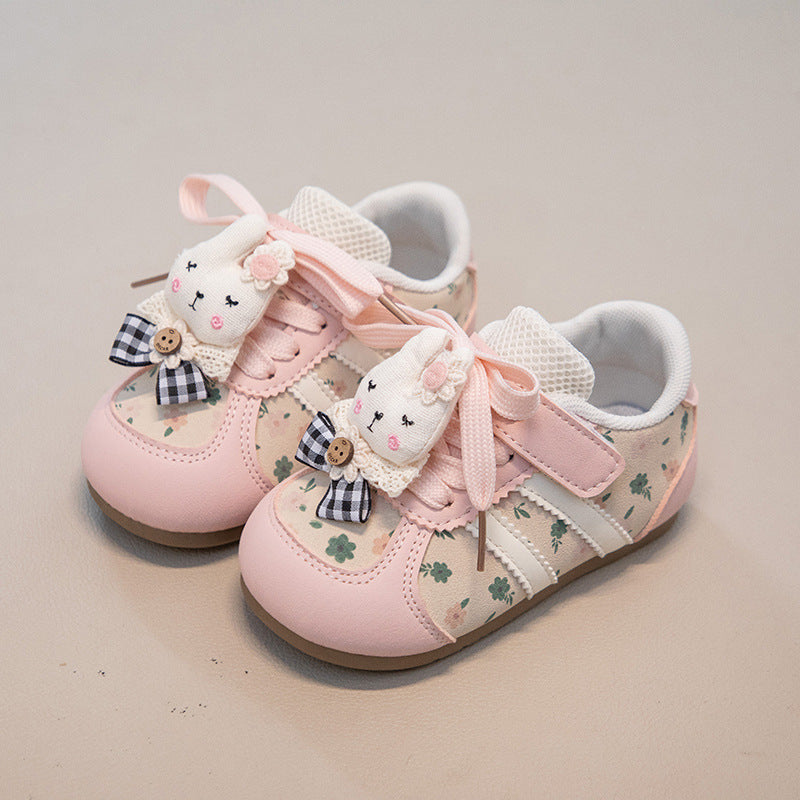 Children's Sneakers with Little Flowers and Bunnies