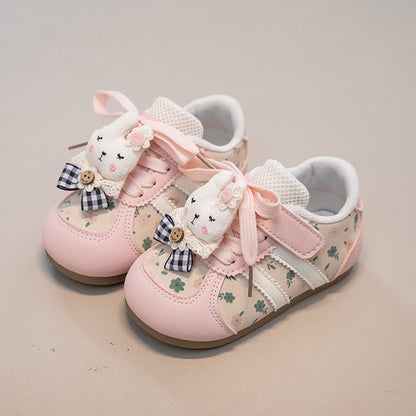 Children's Sneakers with Little Flowers and Bunnies