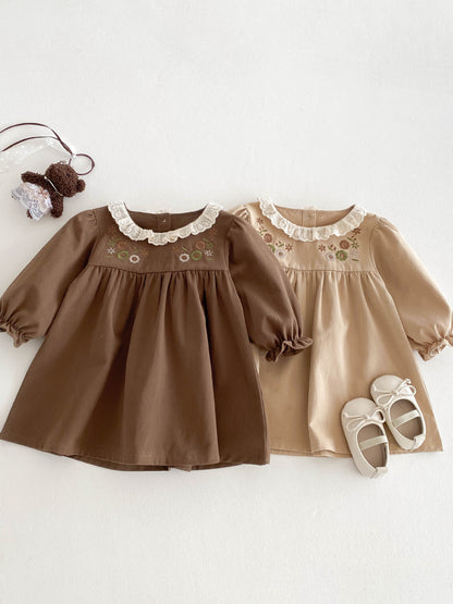 Embroidered Children's Dress with Little Flowers