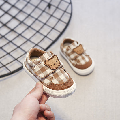 Zapatillas deportivas para niños con diseño de oso a cuadros 