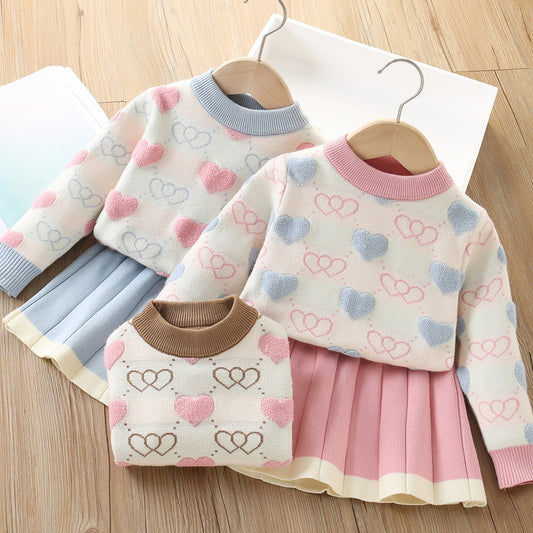 Girls' Heart Knit Set