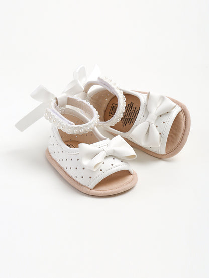 Girls' Sandals with Bow and Pearls