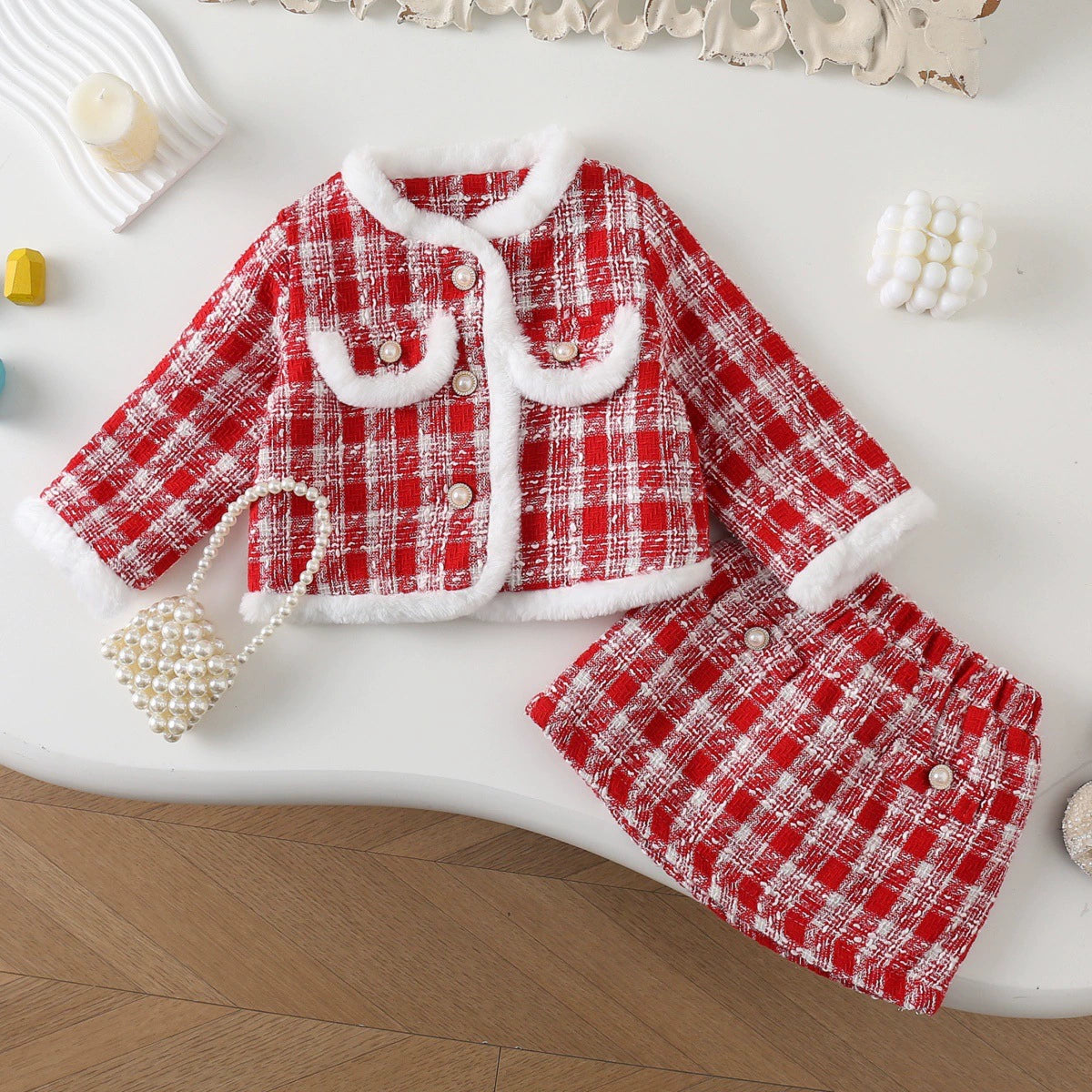 Girls' Set with Buttons and Faux Fur