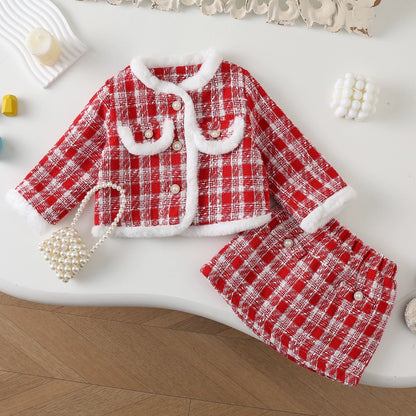 Girls' Set with Buttons and Faux Fur