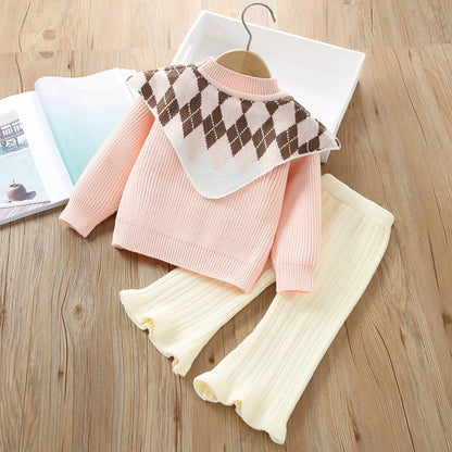 Infant Knit Outfit Set with Checkered Collar