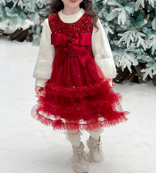 Red Sequin Bow Children's Dress