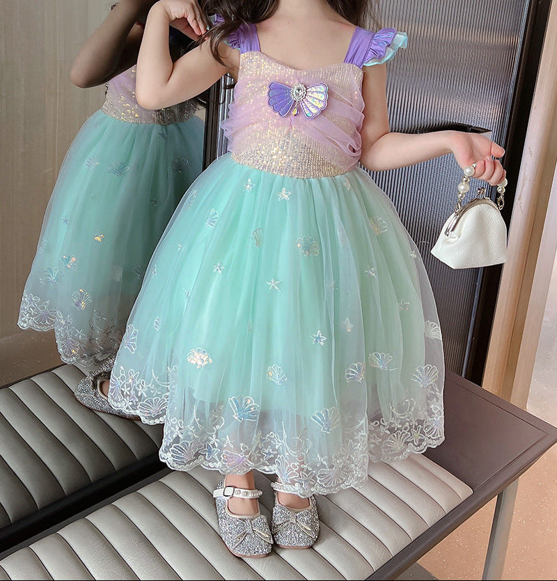 Children's Dress with Sparkling Sea Print
