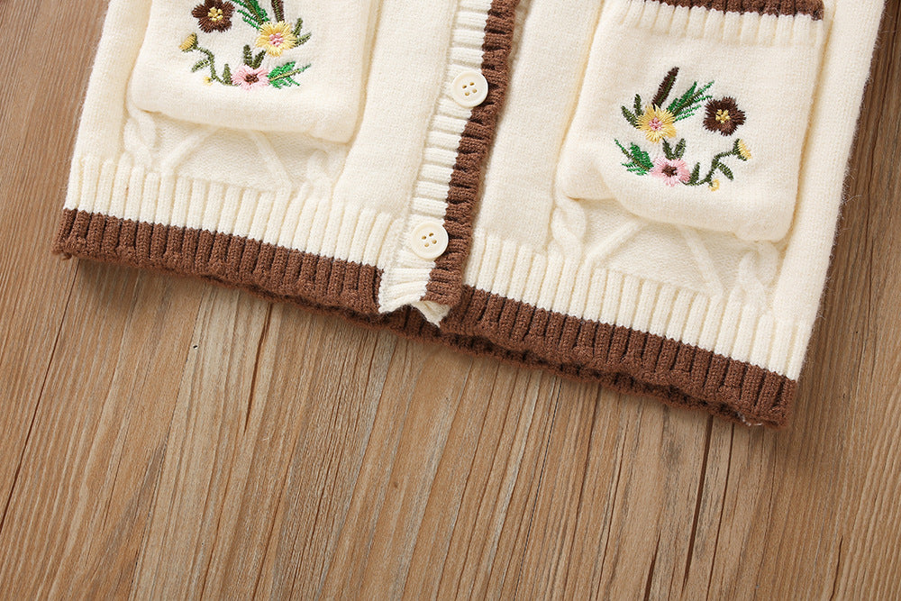 Mussi Girls' Knitted Outfit with Small Flowers
