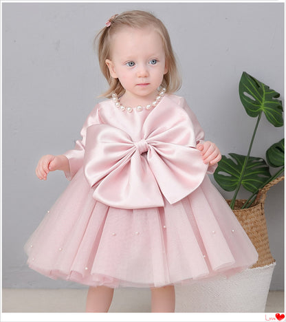 Vestido de fiesta infantil con perlas y lazo