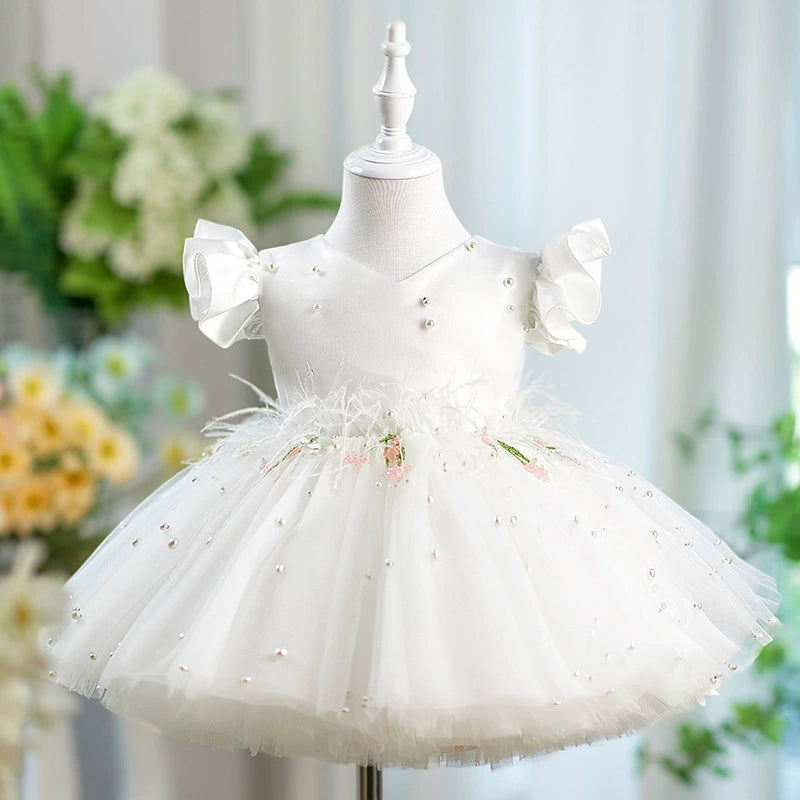 Party Dress with Pearls and Feathers