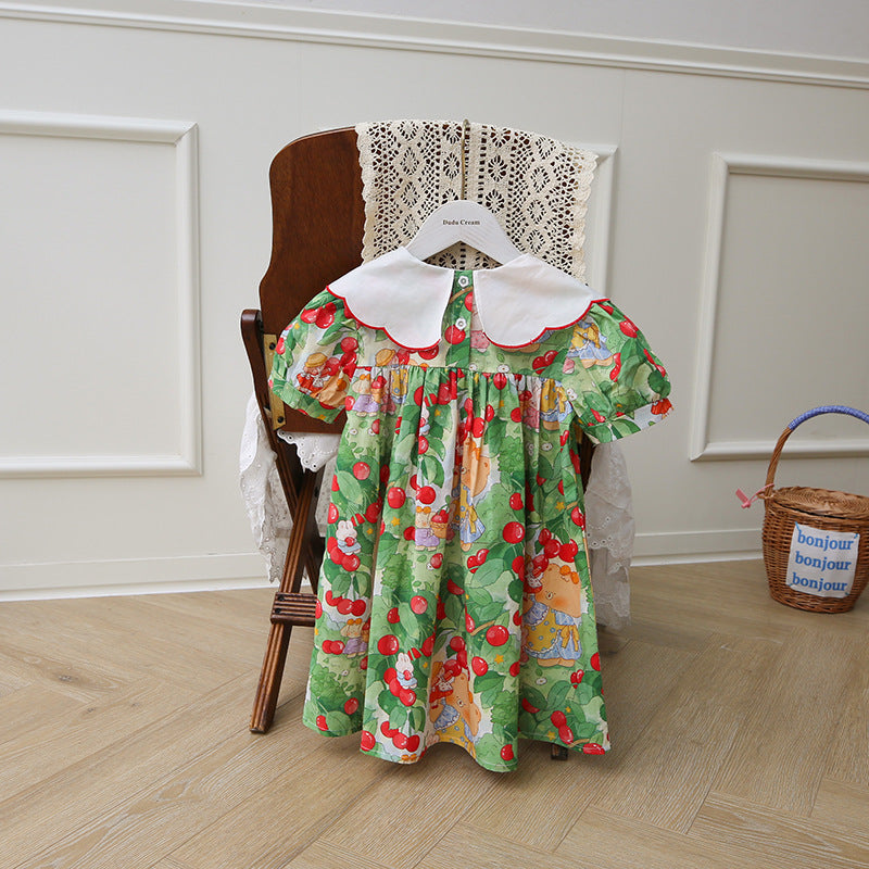 Vestido infantil con cuello de cereza