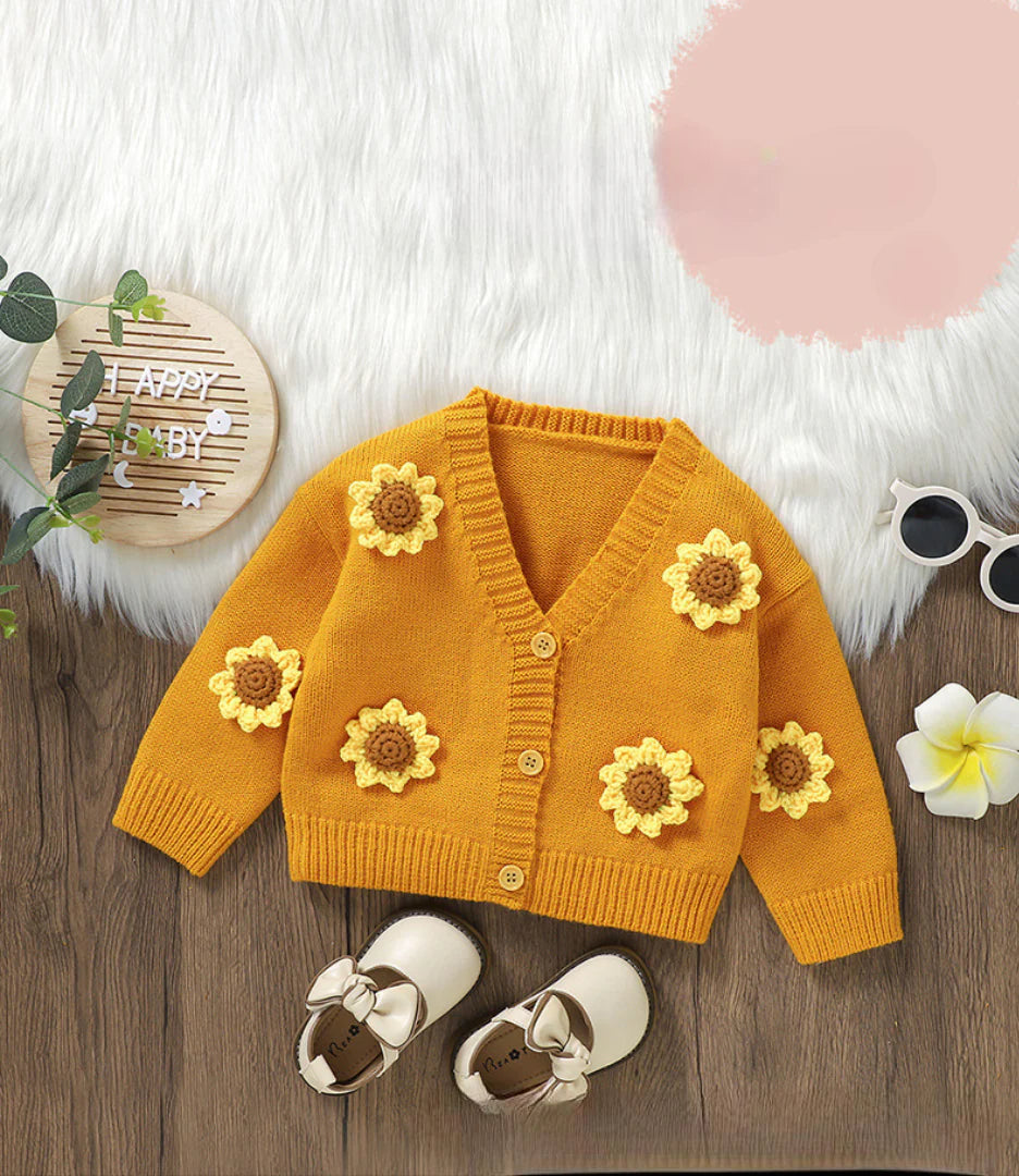 Children's Knitted Cardigan with Little Flowers