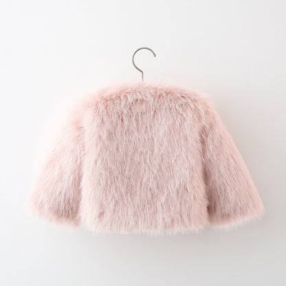 Girls’ Fur Coat with Pearl Detail