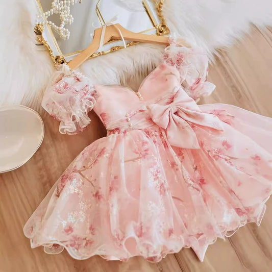 Children's Floral Bow Party Dress