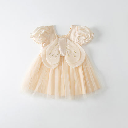 Vestido infantil con alas de tul y pequeñas estrellas 