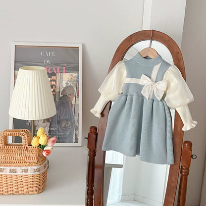 Children's Dress with Bow and Puff Sleeves
