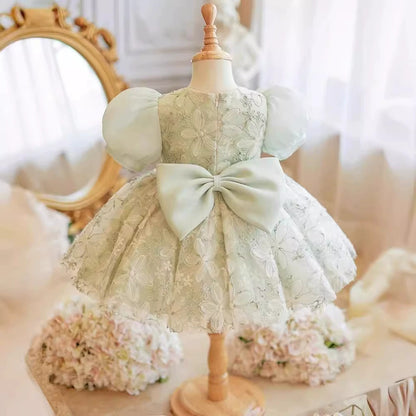 Children's Party Dress with Flowers and Bow