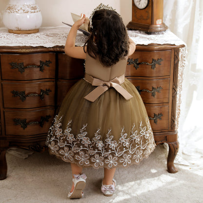Vestido de fiesta infantil de tul brillante y flores 