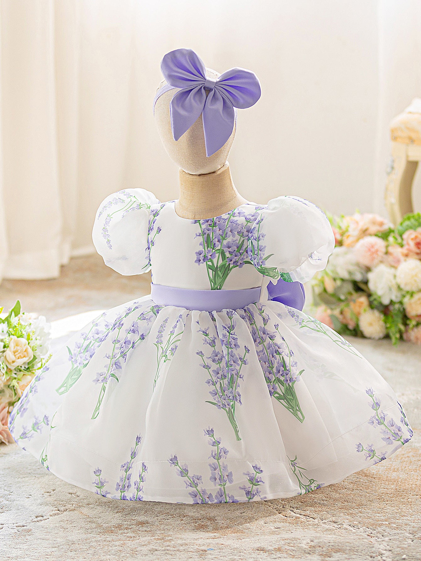 فستان حفلات منتفخ بالزهور للأطفال 