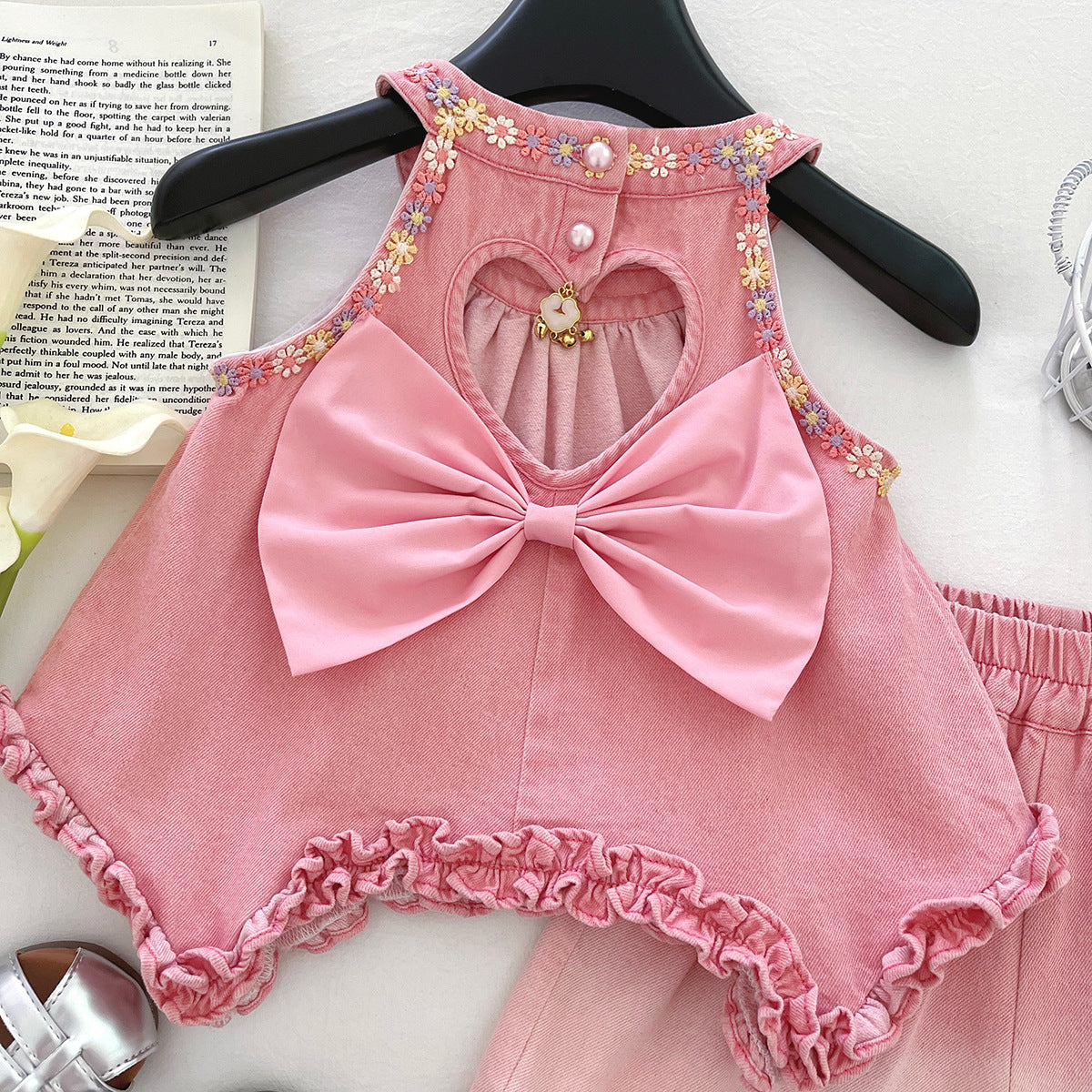 Girls' Denim Set with Floral Print