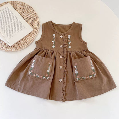 Dress + Embroidered Children's Shirt with Little Flowers