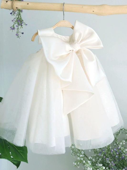 White Children's Dress with Flowers and Bow