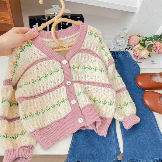 Cárdigan de rayas florales para mujer y niño 