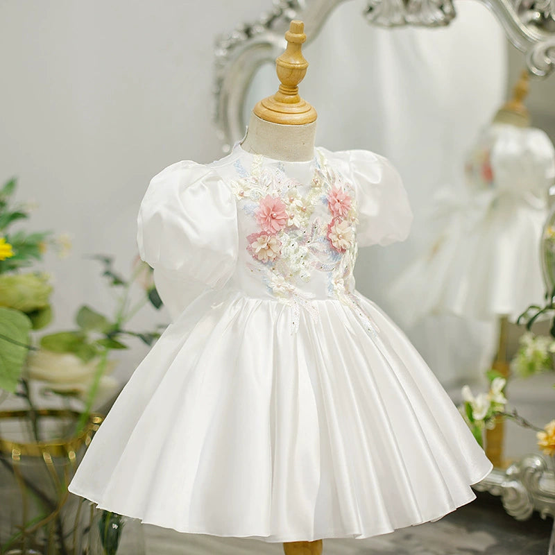 White Floral Party Dress for Children