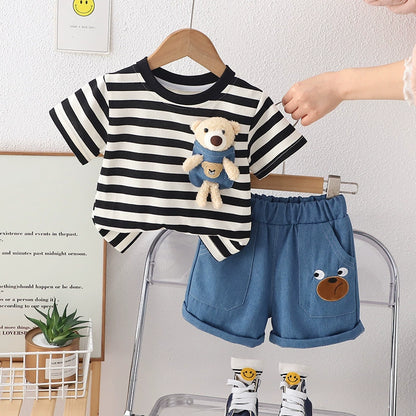 Children's Summer Striped Teddy Bear Outfit