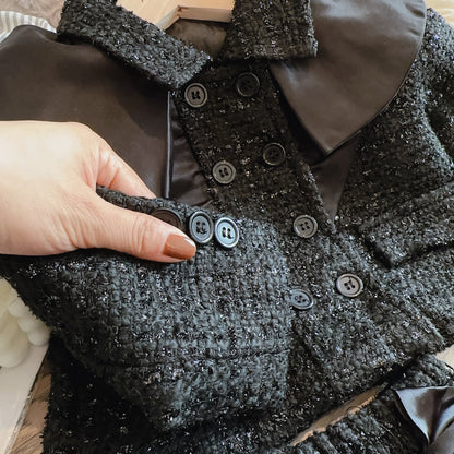 Girls' Black Outfit with Small Bows