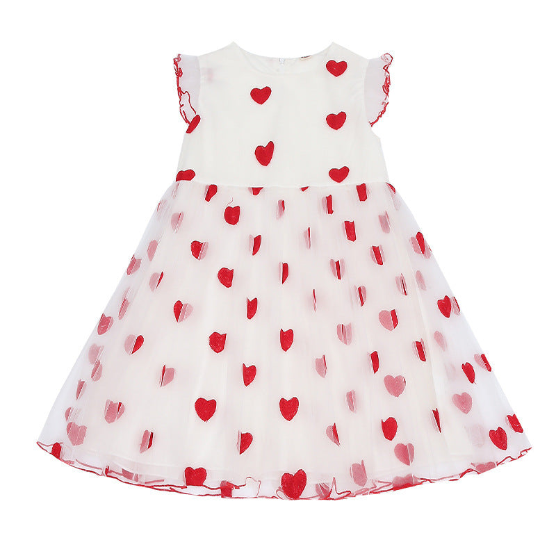 Vestido infantil de tul con corazones pequeños 