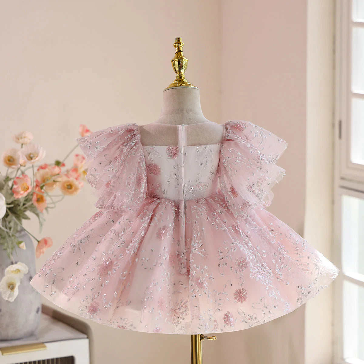Bouffant Party Dress Flowers and Rhinestones