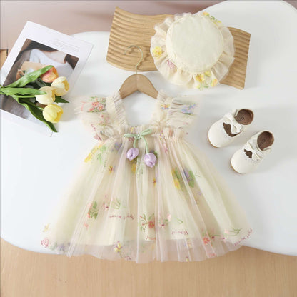 Vestido infantil con tulipanes florales 