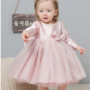 Vestido de fiesta infantil con perlas y lazo