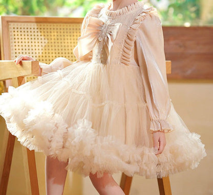 Vestido infantil de tul con encaje y perlas 