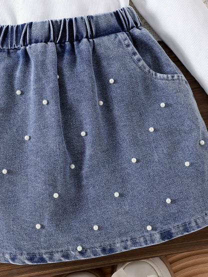Girls' Denim and Pearl Set