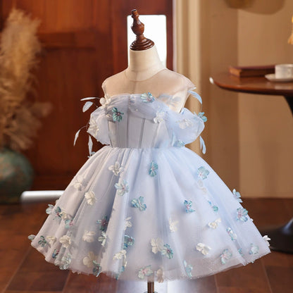 Vestido infantil de mariposa azul 