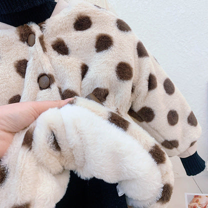 Abrigo infantil de felpa con lunares para mujer 