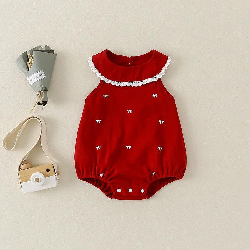Red Girls' Bodysuit with Bows